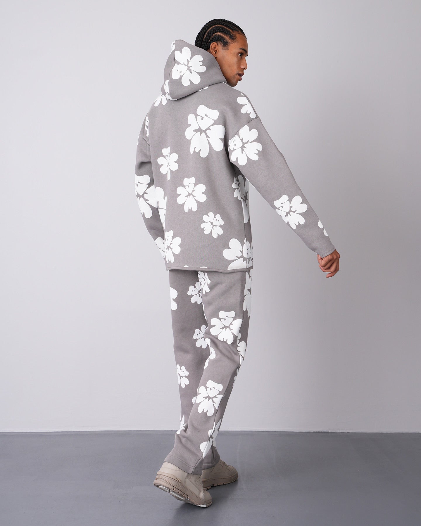 ENSEMBLE FLEUR GRIS - BLANC