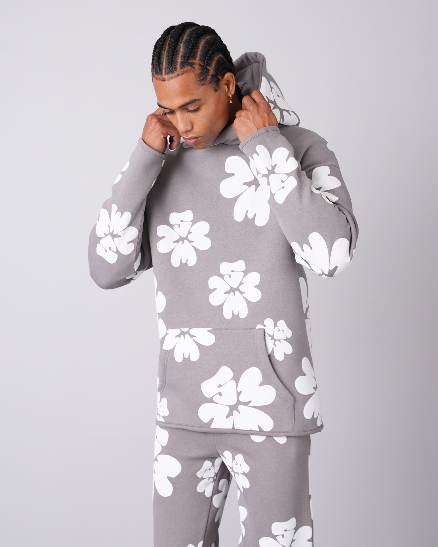 ENSEMBLE FLEUR GRIS - BLANC