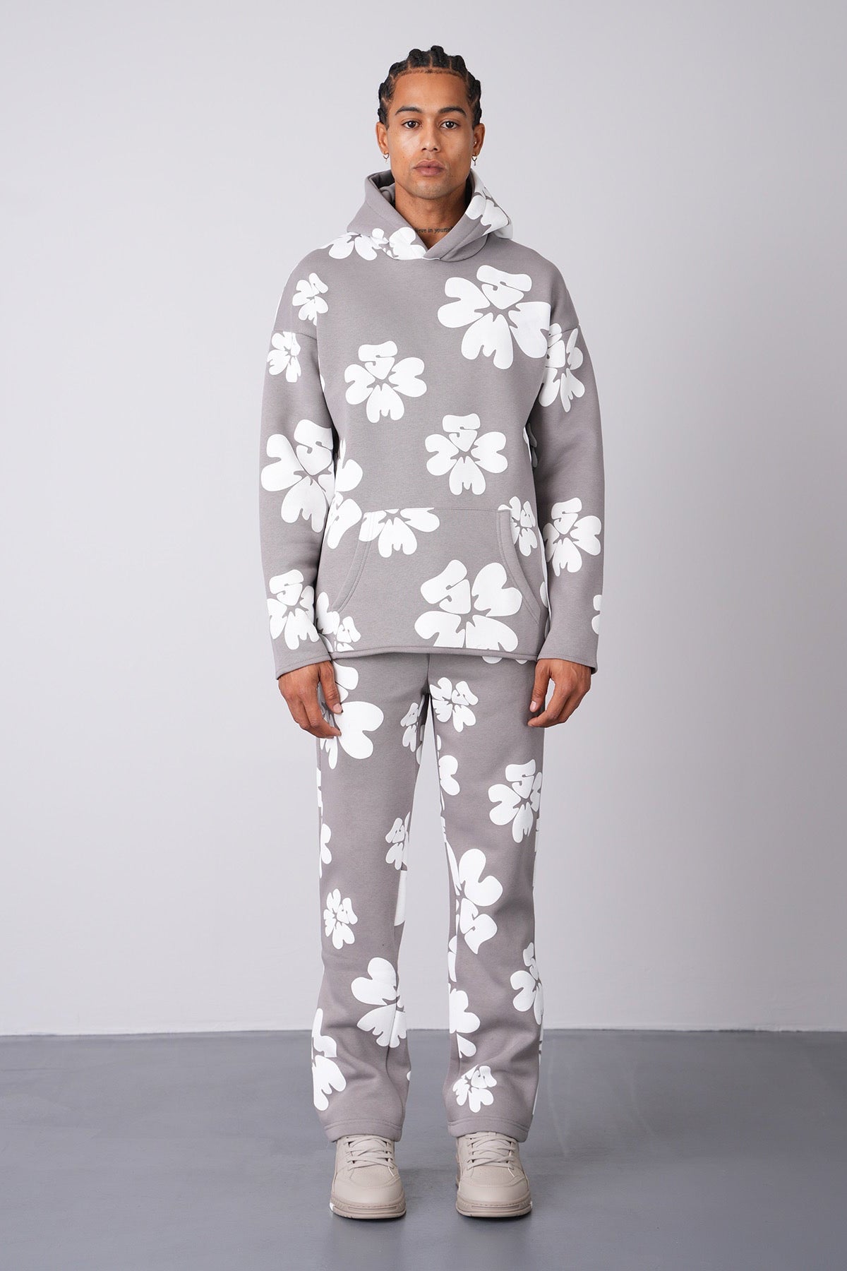 ENSEMBLE FLEUR GRIS - BLANC