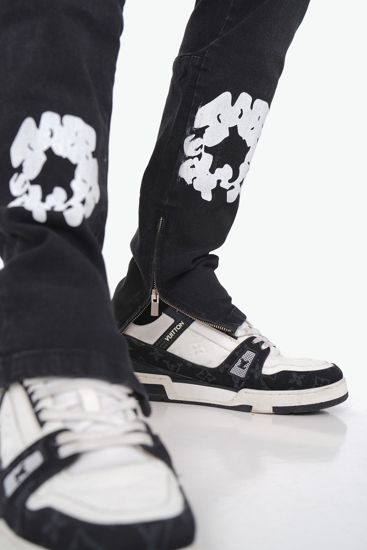 JEANS FLEURS - NOIR