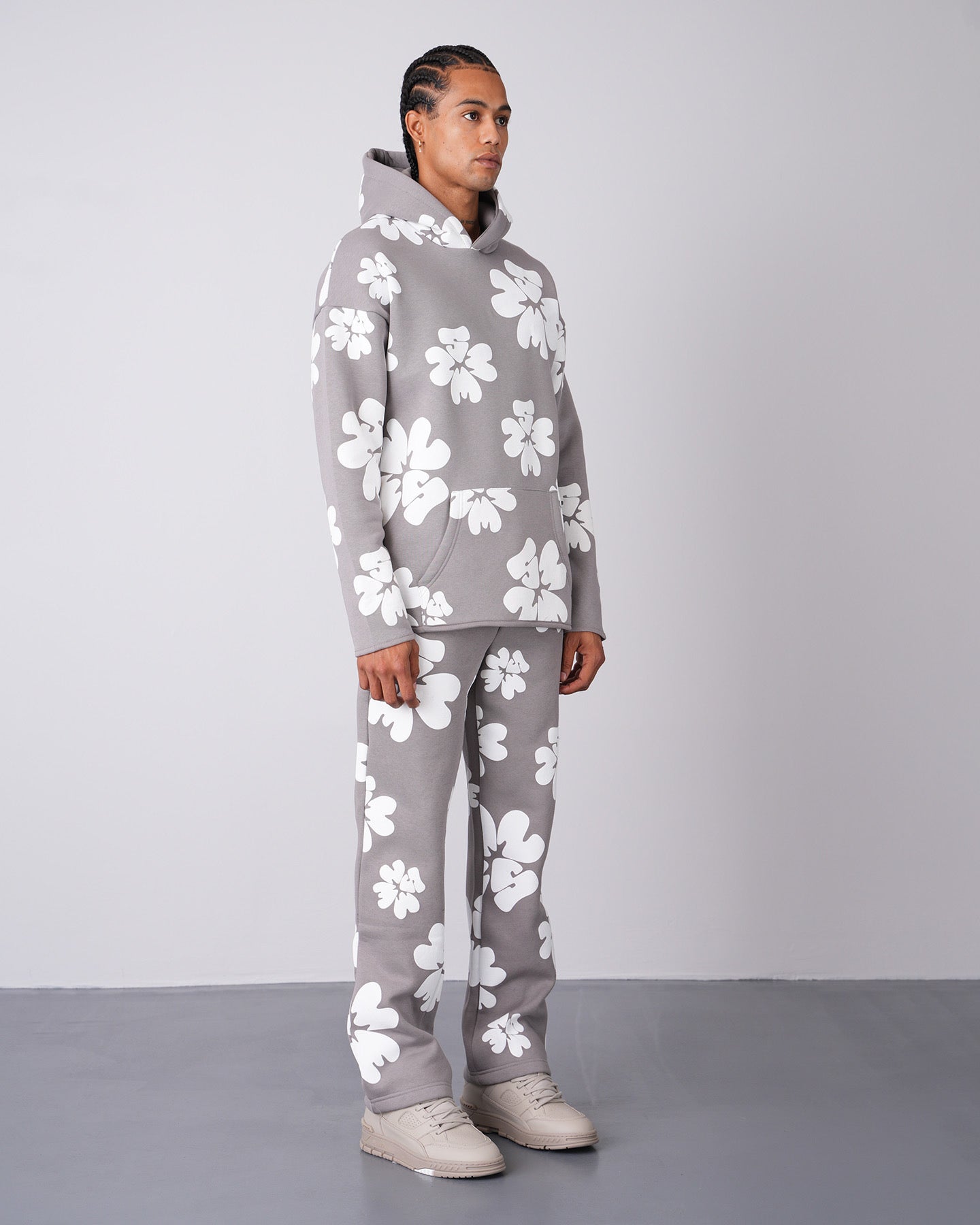 ENSEMBLE FLEUR GRIS - BLANC