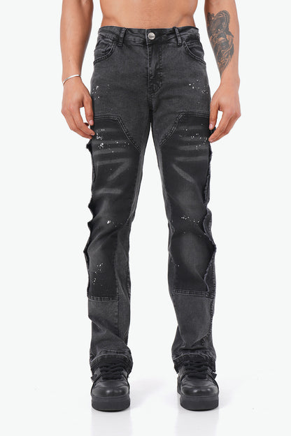 JEANS FLARE EMPIÈCEMENT - NOIR
