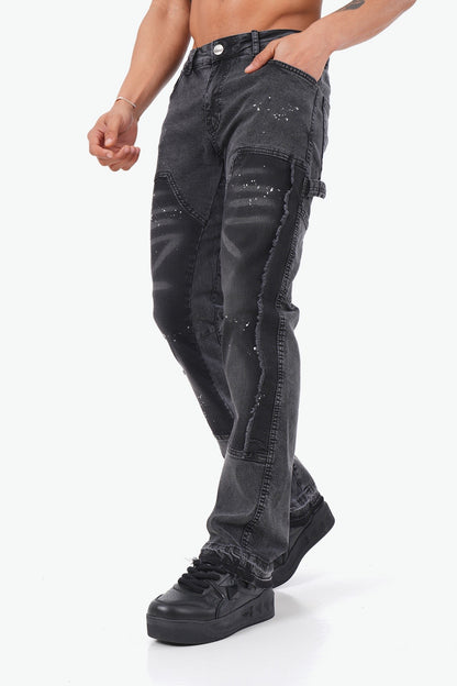 JEANS FLARE EMPIÈCEMENT - NOIR