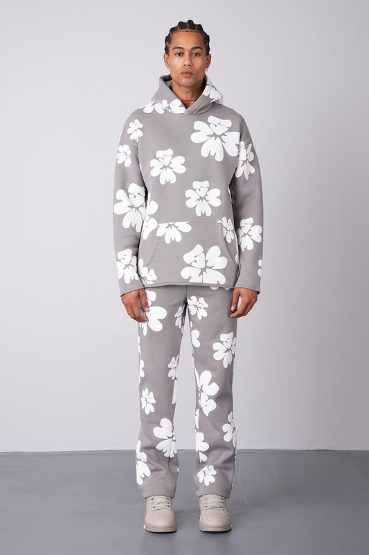 ENSEMBLE FLEUR GRIS - BLANC