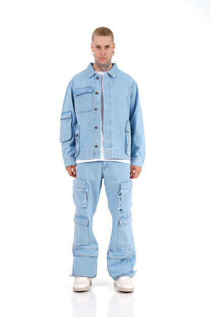 ENSEMBLE JEANS CARGO - BLEU