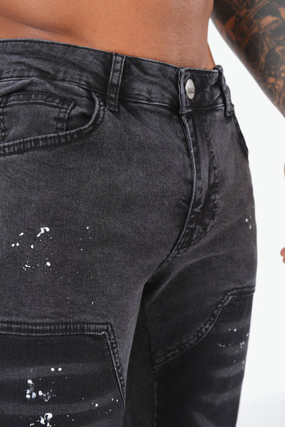 JEANS FLARE EMPIÈCEMENT - NOIR