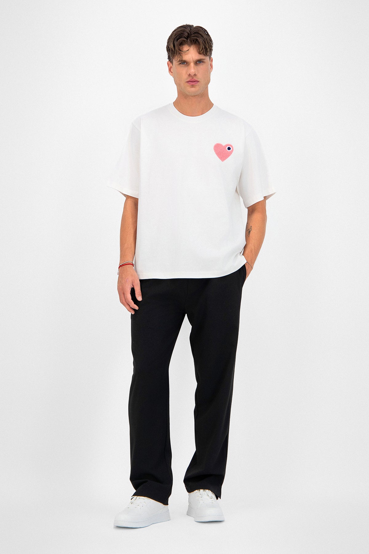 T-SHIRT BLANC - CŒUR ROSE