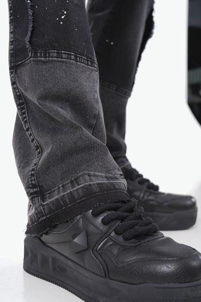 JEANS FLARE EMPIÈCEMENT - NOIR