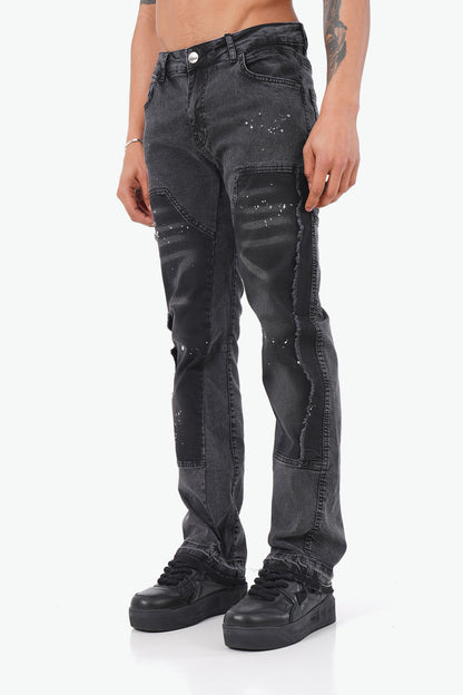 JEANS FLARE EMPIÈCEMENT - NOIR