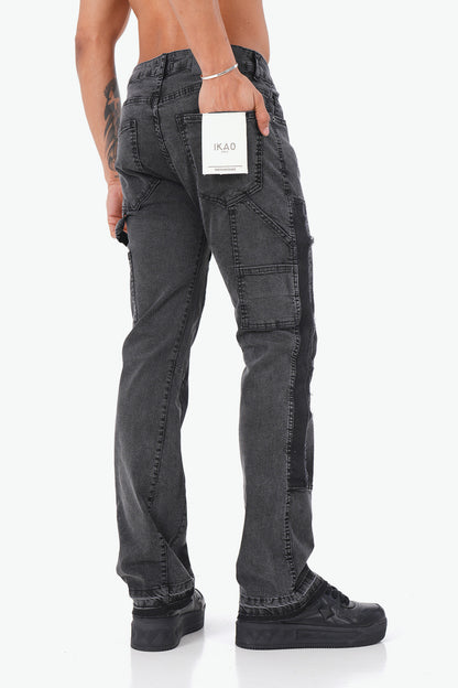 JEANS FLARE EMPIÈCEMENT - NOIR