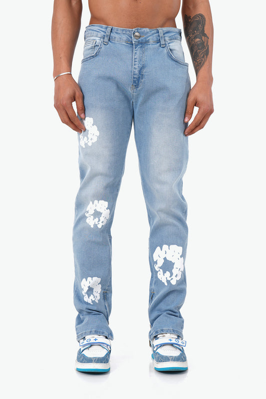 JEANS FLEURS - BLEU